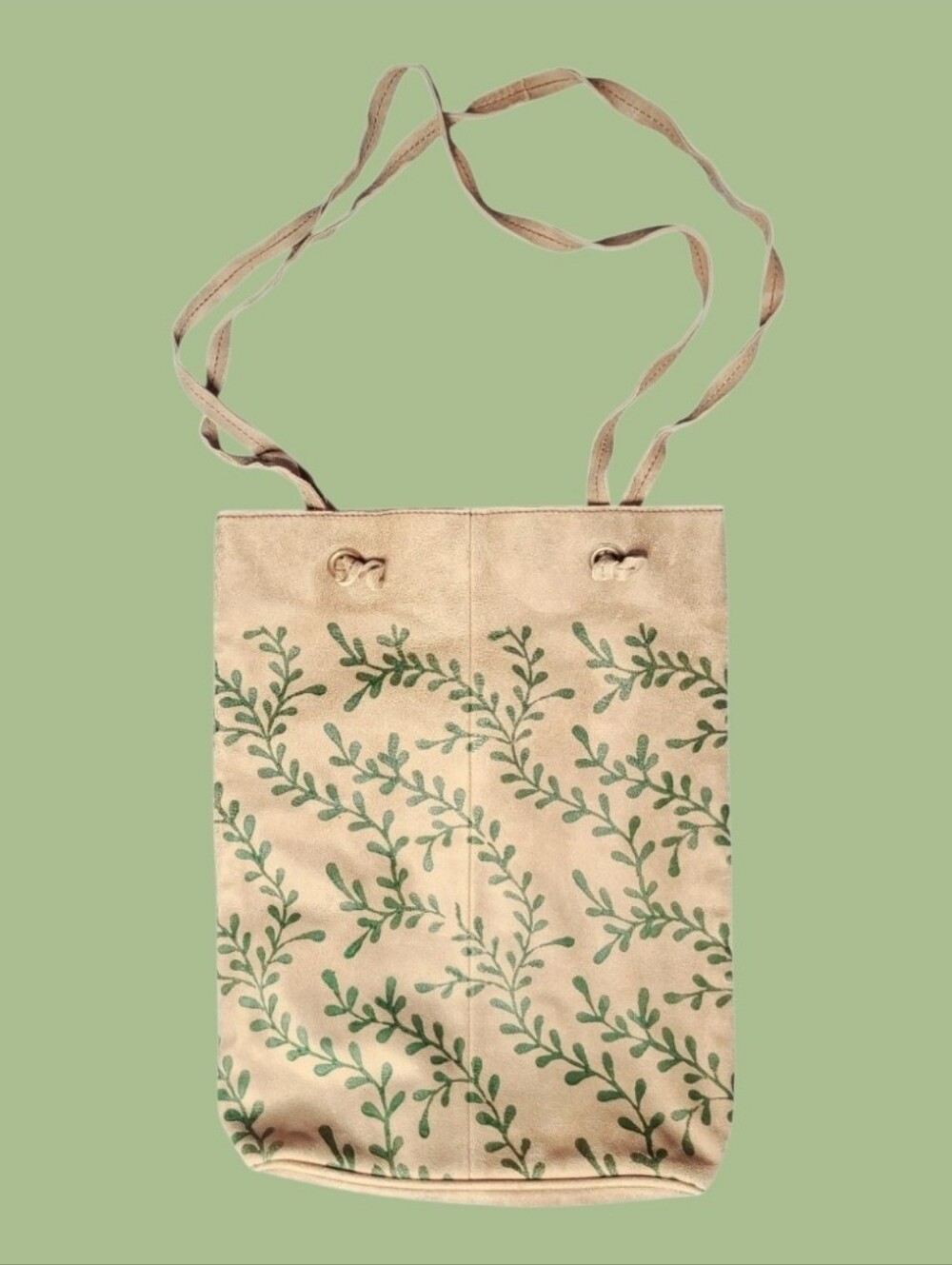 ๐ Indaba Tan Suede Leather Printed Vine Graphic Tote Bag Market Purse